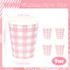 120pcs 9oz Gingham Party Paper Drinking Cups, Pink Disposable Plaid Paper Cups Checkered Cups for Wedding Birthday Decoration Fiesta Baby Shower Picnic view 2