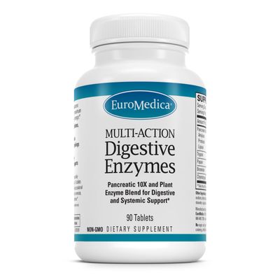 EuroMedica Multi-Action Digestive Enzymes - Digestion Supplement for Nutrient Absorption - Includes Undiluted Pancreatic Enzymes - Gluten-Free, Dairy-Free & Non-Soy - 90 Tablets (45 Servings)