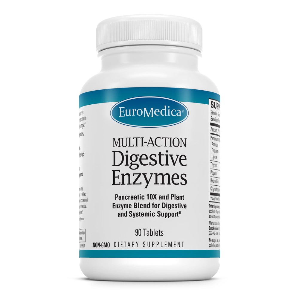EuroMedica Multi-Action Digestive Enzymes - Digestion Supplement for Nutrient Absorption - Includes Undiluted Pancreatic Enzymes - Gluten-Free, Dairy-Free & Non-Soy - 90 Tablets (45 Servings)