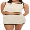 WEWOREWHAT-Leather Trim Cropped Top-Linen/Vegan Leather-Ivory/Black-S view 1