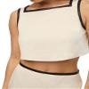 WEWOREWHAT-Leather Trim Cropped Top-Linen/Vegan Leather-Ivory/Black-S view 3