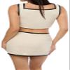 WEWOREWHAT-Leather Trim Cropped Top-Linen/Vegan Leather-Ivory/Black-S view 4