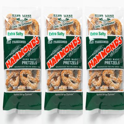 Hammond's Extra Salty handmade Pretzels 8 ounces bag (3 bags)