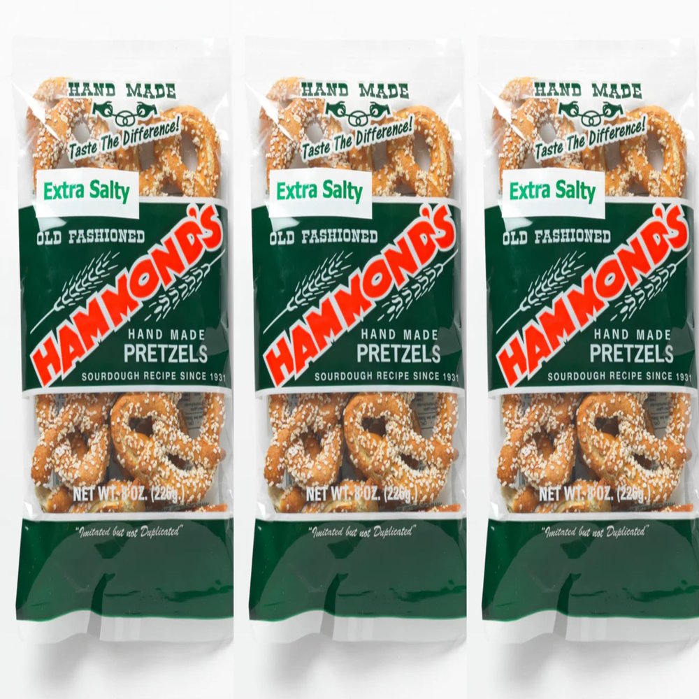 Hammond's Extra Salty handmade Pretzels 8 ounces bag (3 bags)