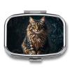 Cute and Lovely CatPill Organizer with Mirror, 2 Compartment Metal Travel Pill Case, Weekly Medicine Container for Daily Meds, Compact & Artistic Design for Purse, Pocket, Or Wallet view 1