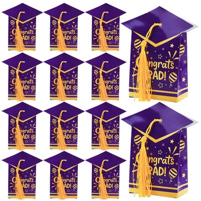 50 Pcs Graduation Cap Gift Boxes with Tassel, Treat Box Graduation Candy Boxes Centerpieces for Tables Party Decorations, Mini Treat Chocolate Box Graduate Favors Supplies, Purple