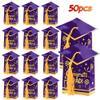 50 Pcs Graduation Cap Gift Boxes with Tassel, Treat Box Graduation Candy Boxes Centerpieces for Tables Party Decorations, Mini Treat Chocolate Box Graduate Favors Supplies, Purple view 3