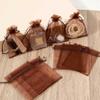 100 Piece Organza Drawstring Gift Bags 5x7 inch Brown for Jewelry,Candy,Card,Charm,Sheer Fabric Clear Mesh Wrap Decorations Sachet for Baby Shower,Christmas,Party Favors,Bridal Shower,Birthday,Wedding view 3