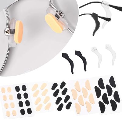 24 Pairs Non-Slip Glasses Nose Pad Cushion, Self-Adhesive Soft Foam Nose Pads for Eyeglasses and Sunglasses, Hypoallergenic, Lightweight and 2 Pairs Eye Glasses Ear Grippers