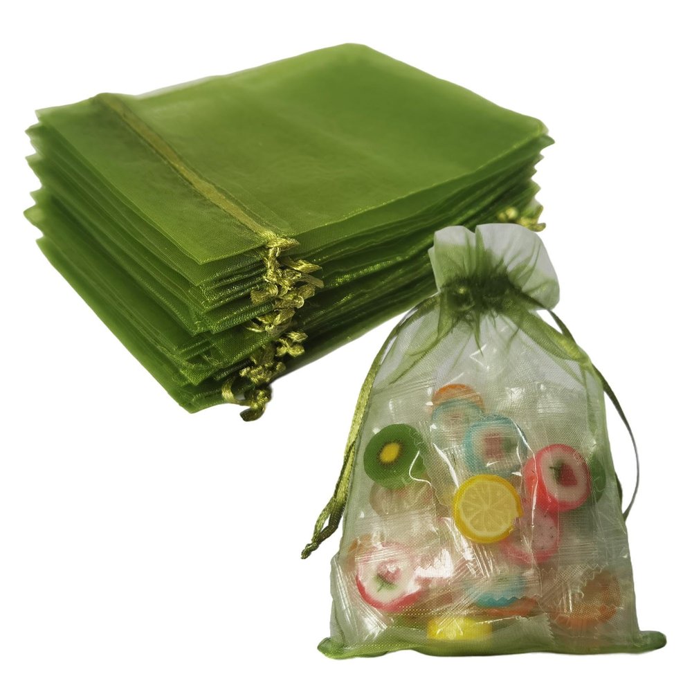 100 Count Organza Drawstring Gift Bags 5x7 inch Light Green for Jewelry,Candy,Sheer Fabric Clear Mesh Wrap Sachet for Baby Shower,Christmas,Party Favors,Bridal Shower,First Birthday,Wedding,Easter