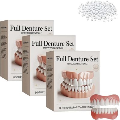 Advanced Customized Full Denture Set, Silicone Reline Denture Set, Soft and Comfortable, Denture Silicone Reline Kit for Men & Women (3Pcs)