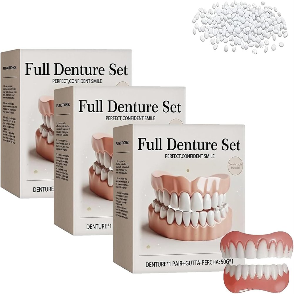 Advanced Customized Full Denture Set, Silicone Reline Denture Set, Soft and Comfortable, Denture Silicone Reline Kit for Men & Women (3Pcs)