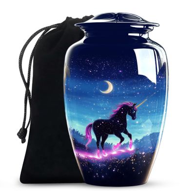 Unicorn Urns for Human Ashes Adult Female - Large Blue Cremation Urns for Human Ashes - Starry Night Decorative Urn for Women - Funeral Urn for Men (Size - 10inch)