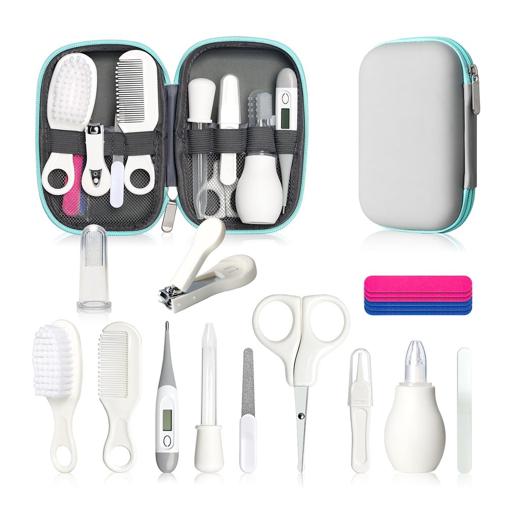 Baby Healthcare and Grooming Kit, Baby Safety Care Set, Baby Electric Nail Trimmer Set Newborn Nursery Health Care Set for Newborn Infant Toddlers Baby Boys Girls Kids (Grey White-18 Kits)