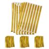 100sets Clear Flat Cello Cellophane Treat Bags with Twist Ties for Gift Candy-Gold Stripe Bags view 1