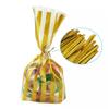 100sets Clear Flat Cello Cellophane Treat Bags with Twist Ties for Gift Candy-Gold Stripe Bags view 2