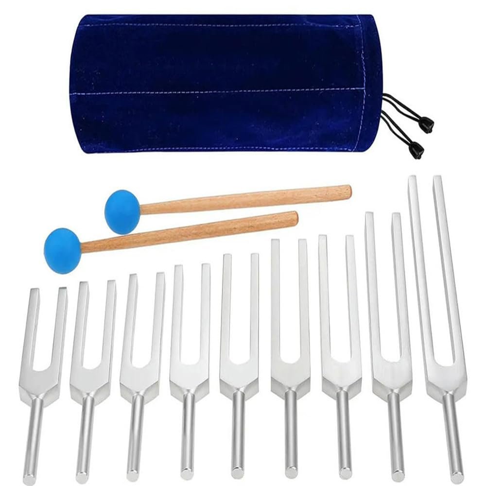 for 9pcs/kit Tuning Forks + Silicone Hammer+ Bag Sound Vibration Relax Mind Body Sound Therapy Music Instrument Meditate