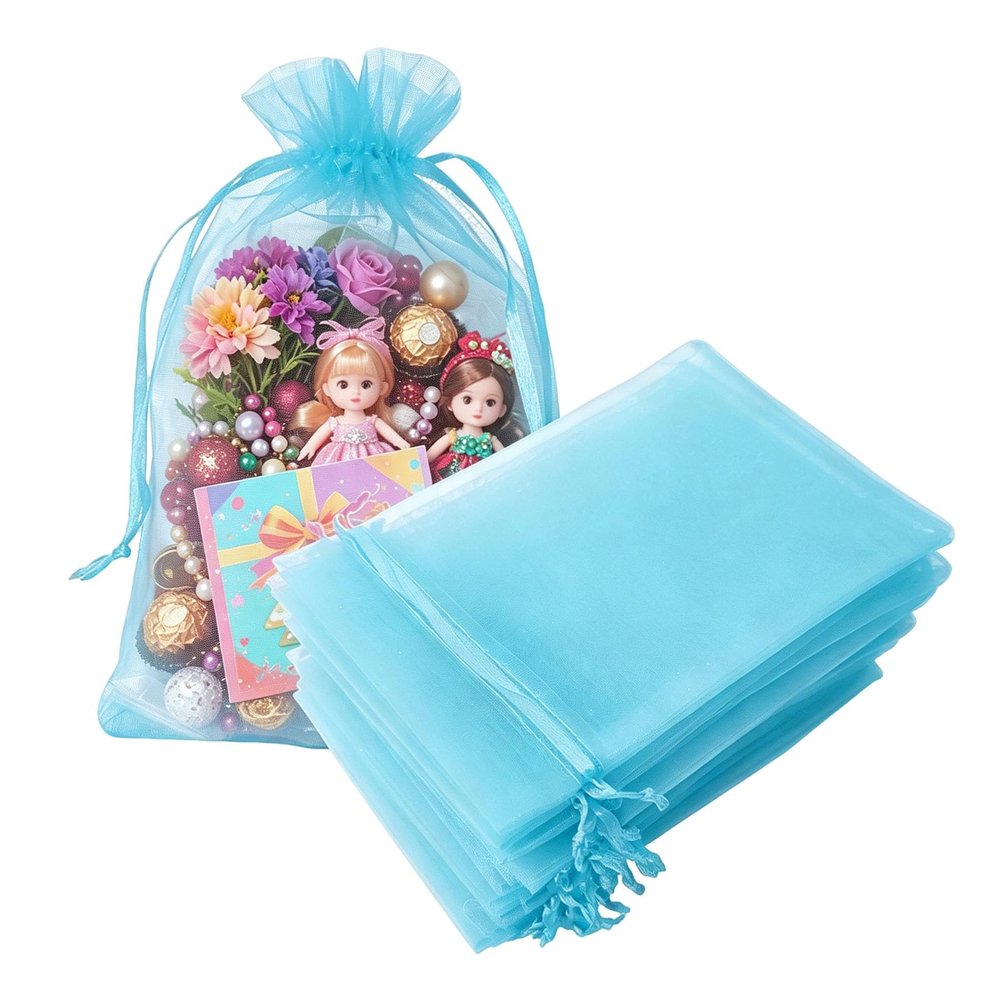 100 Pcs Gift Organza Bags Baby Blue Drawstring 4x6 inch for Baby Shower,Christmas,Wedding,Party Favors,Bridal Shower,Birthday,Sheer Fabric Mesh Clear Wrap Silk Sachet for Jewelry,Candy,Chocolate,Cedar