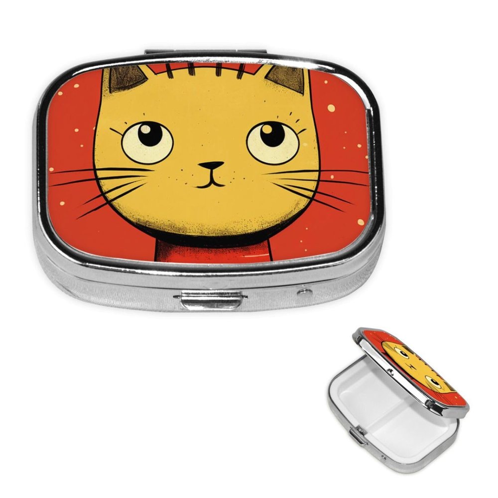 Cute Cat Icon Pill Case Portable Square Pill Box 2 Compartment Pill Organizer Cute Travel Pill Container Vitamin Organizer for Purse Pocket Travel Gift