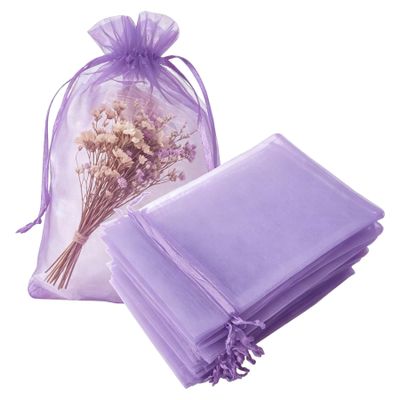 100 Count Gifts Organza Bags Lilac Drawstring 5x7 inch for Baby Shower,Christmas,Wedding,Party Favors,Bridal Shower,First Birthday,Sheer Fabric Mesh Clear Wrap Glitter Sachet for Jewelry,Candy,Bows