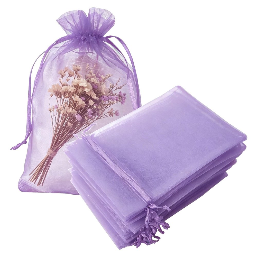 100 Count Gifts Organza Bags Lilac Drawstring 5x7 inch for Baby Shower,Christmas,Wedding,Party Favors,Bridal Shower,First Birthday,Sheer Fabric Mesh Clear Wrap Glitter Sachet for Jewelry,Candy,Bows