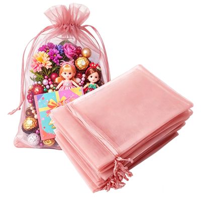 100 Count Gift Organza Bag Blush Pink Drawstring 4x6 inch for Baby Shower,Christmas,Wedding,Party Favors,Bridal Shower,30th Birthday,Sheer Fabric Mesh Clear Wrap Tulle PACKAGE Sachet for Jewelry,Candy