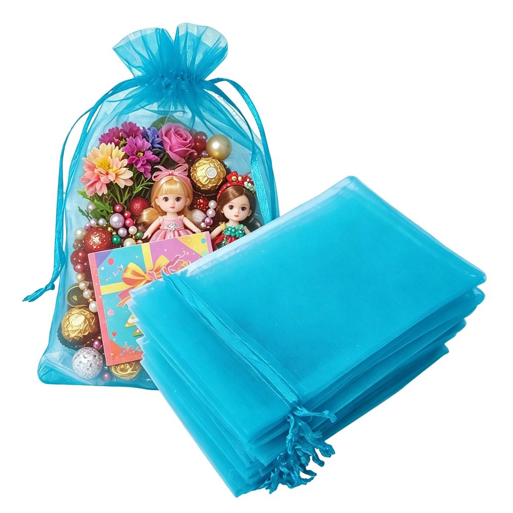 100 Pieces Gift Organza Bags Aqua Blue Drawstring 4x6 inch for Baby Shower,Christmas,Wedding Guests,Party Favors,Bridal Shower,Birthday,Sheer Fabric Mesh Clear Wrap Sachet for Jewelry,Candy,Cosmetic