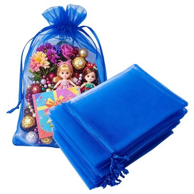 100 Count Gift Organza Bags Royal Blue Drawstring 4x6 inch for Baby Shower,Christmas,Wedding,Party Favors,Bridal Shower,Birthday,Sheer Fabric Mesh Clear Wrap Solid Color Sachet for Jewelry,Candy,Beads