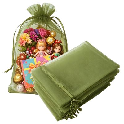 100 Pc Gift Organza Bags Light Green Drawstring 4x6 inch for Baby Shower,Christmas,Wedding,Party Favors,Bridal Shower,Birthday,Decorative,Sheer Fabric Mesh Clear Wrap Sack Sachet for Jewelry,Candy