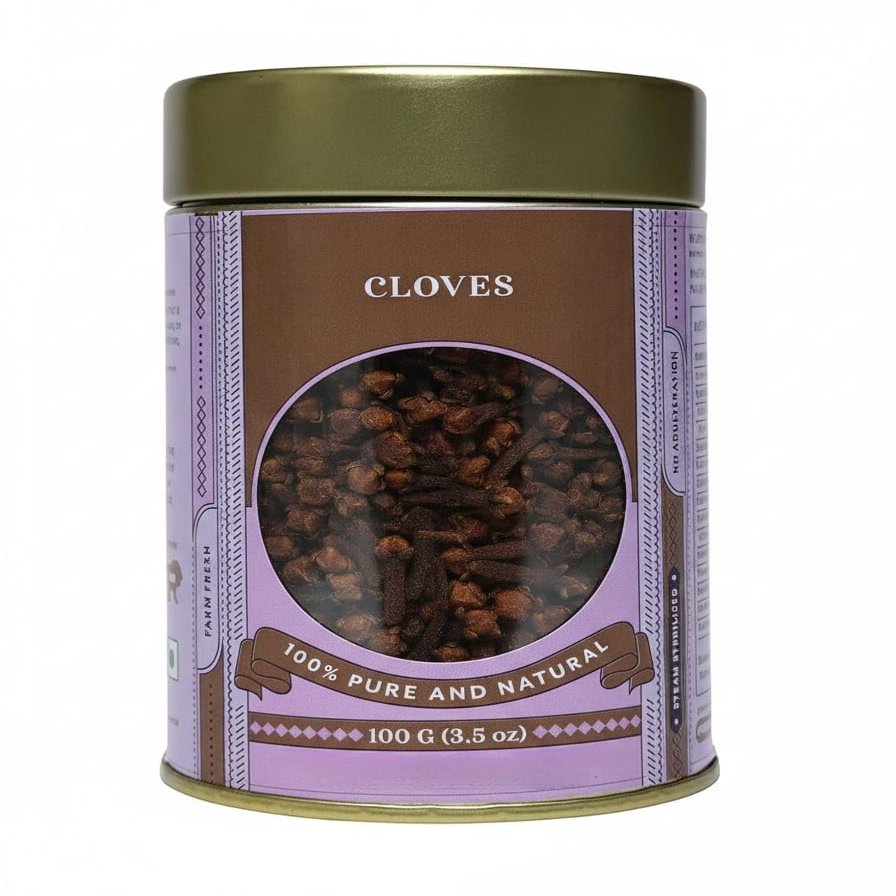 Cloves | 100gm Tin 100% Pure & Natural, Farm Fresh, Non-Adulterated, No Added Color or Preservatives Perfect for Masala Chai, Tadka & Aromatic Dishes