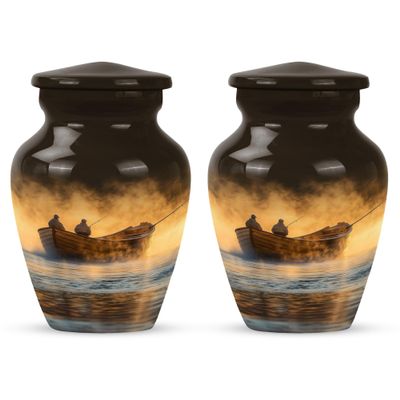 Orange Fishing Cremation urn for Human Ashes - Small Memorial urns for Human Ashes 3 inch 2 pcs