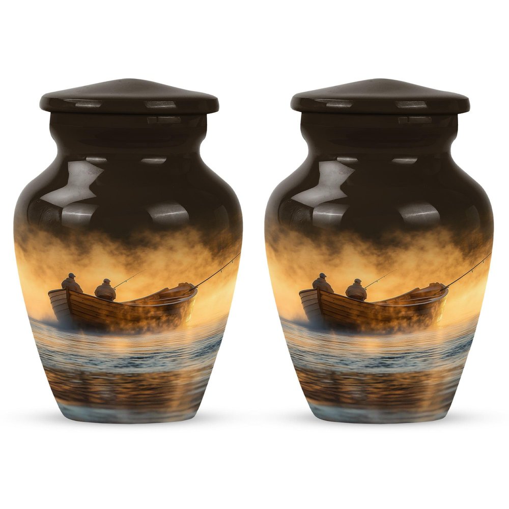 Orange Fishing Cremation urn for Human Ashes - Small Memorial urns for Human Ashes 3 inch 2 pcs
