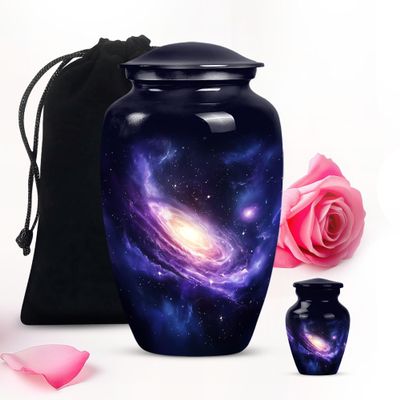 Blue Cosmos Galaxy Large Urns for Human Ashes Adult Female & Male - Small Burial Urns for Adult Human Ashes - Combo 1 Large 1 Keepsake