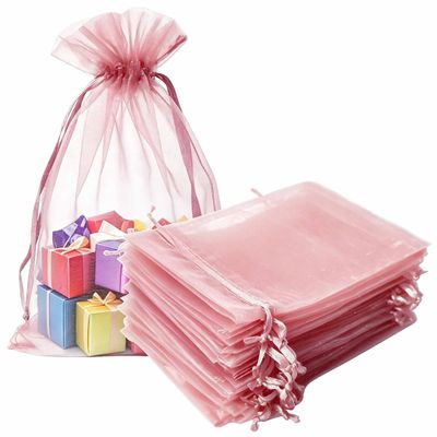 4x6 inch Organza Gifts Bags Drawstring for Travel Jewelry,Candy,50 Pc Blush Pink Sheer Fabric Clear Mesh Wrap Rope Satin Sachet for Baby Shower,Birthday,Christmas,Party Favors,Bridal Shower,Wedding