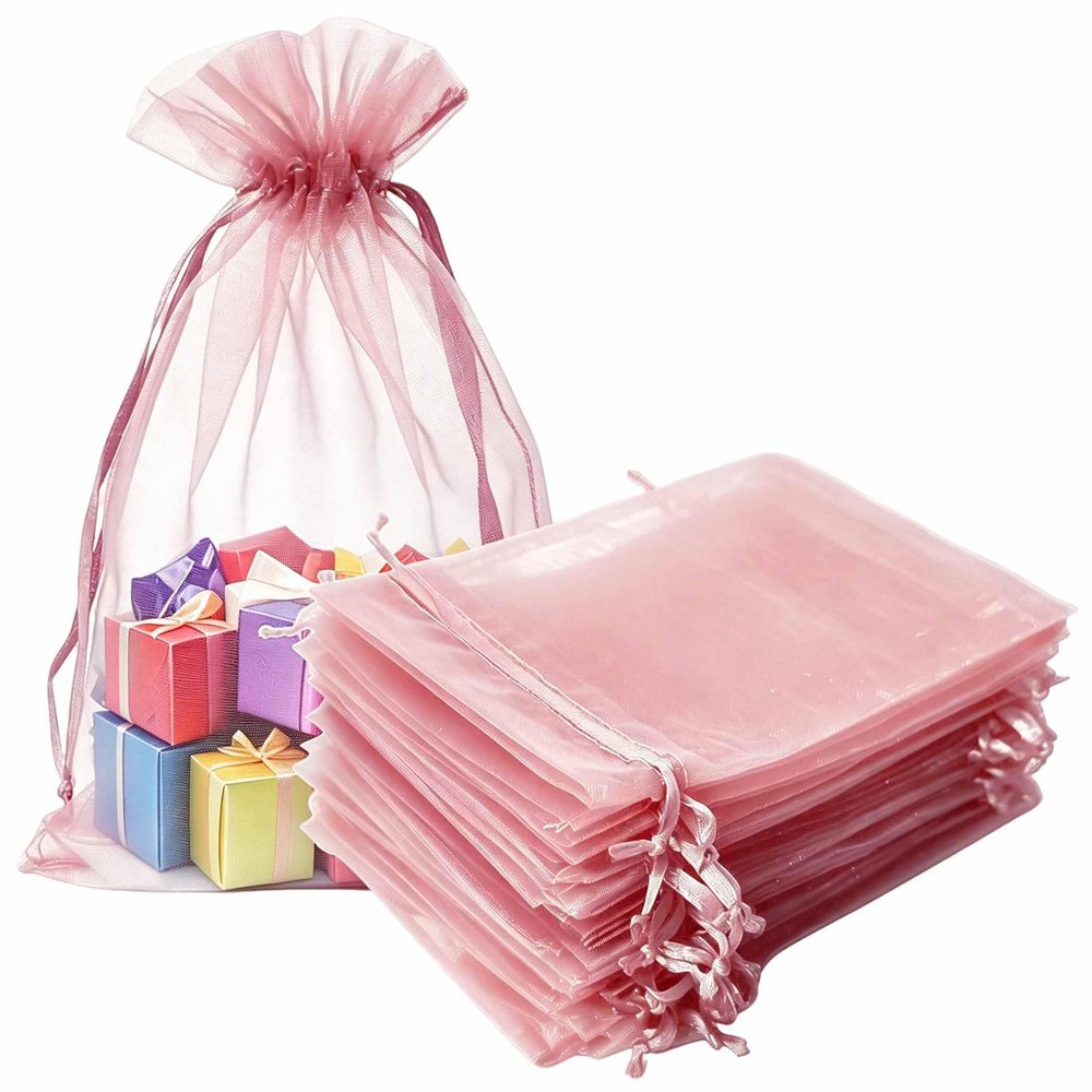 4x6 inch Organza Gifts Bags Drawstring for Travel Jewelry,Candy,50 Pc Blush Pink Sheer Fabric Clear Mesh Wrap Rope Satin Sachet for Baby Shower,Birthday,Christmas,Party Favors,Bridal Shower,Wedding