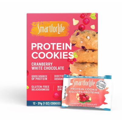 Smart for Life Cranberry White Chocolate Protein Cookies - High Protein Cookie Diet - 12 Count - Meal Replacement - On-the-Go Snack - Low Calorie Super High Fiber Cookies