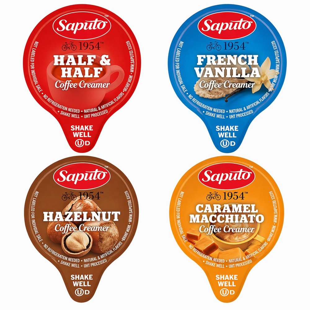 Coffee Creamer Liquid Singles Delight Caramel Macchiato, French Vanilla, Hazelnut and Mini Moo's Half and Half Creamer Variety (32 Pack), 4 Flavor Assortment Coffee Creamer Singles for Home, Office, Coffee, Bar, Gift