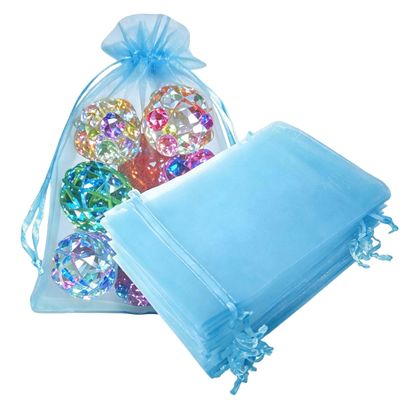 100 Piece Gift Organza Bags with Drawstring 5x7 inch Baby Blue for Baby Shower,Christmas,Party Favors,Birthday,Wedding,Bridal Shower Sheer Fabric Clear Mesh Sachet for Jewelry,Candy,Lipstick,Beads