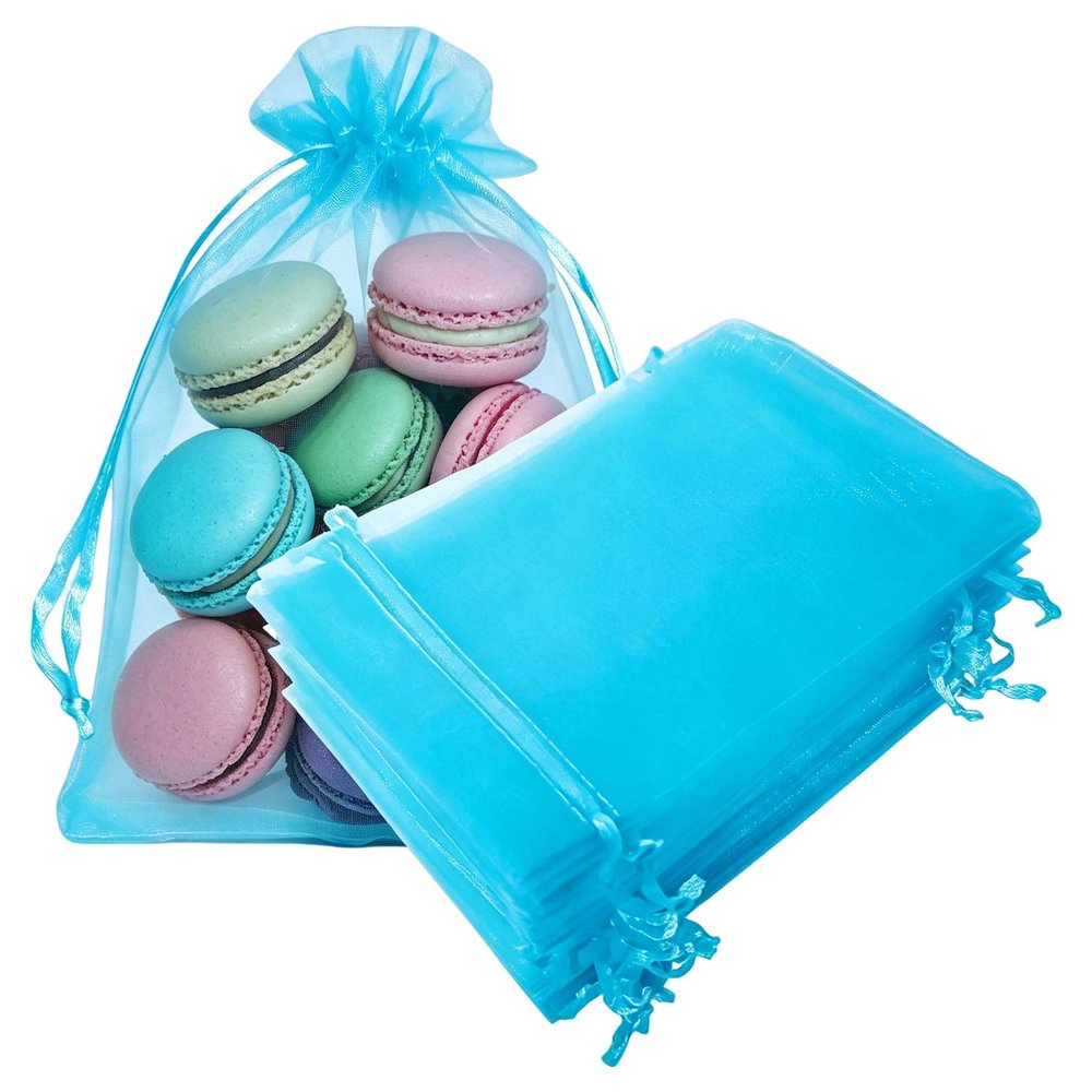 100 Pc Gift Organza Bags with Drawstrings 5x7 inch Aqua Blue for Baby Shower,Christmas,Party Favors,Birthday,Wedding,Bridal Shower Sheer Fabric Clear Mesh Sachet for Jewelry,Candy,Cookie,Keychain