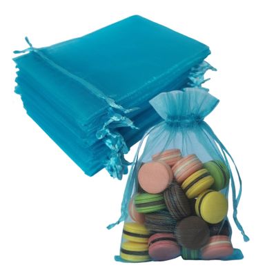 100 Count Gifts Organza Bags with Drawstring 4x6 inch Aqua Blue for Baby Shower,Christmas,Party Favors,Birthday,Wedding,Bridal Shower Sheer Fabric Clear Mesh Rope Sachet for Jewelry,Candy,Tiny Toy
