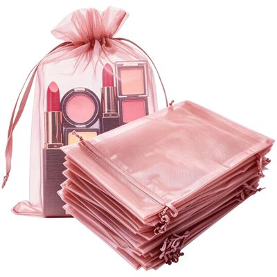 100 Pcs Gift Organza Bags with Drawstring 5x7 Inche Blush Pink for Baby Shower,Christmas,Party Favors,Birthday,Wedding,Bridal Shower,Candy Bar Sheer Fabric Clear Mesh Sachet for Men Jewelry,Candy