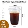 20 oz Clear Disposable Plastic Cups with Straws and Sip Lids, 50 Pack Clear Plastic Tumblers, Heavy-duty Party Glasses, Disposable Cups for Thanksgiving, Halloween, Christmas Party, Sturdy & Food Safe view 2