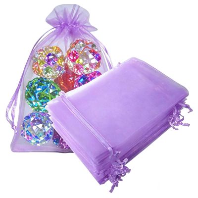 100 Pc Gift Organza Bags with Drawstring 5x7 inch Lilac for Baby Shower,Christmas,Party Favors,Birthday,Wedding,Graduate,Bridal Shower Sheer Fabric Clear Mesh Tulle Sachet for Jewelry,Candy,Lashes