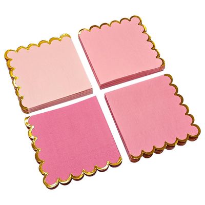 100 Pcs 5 x 5 Inch Golden Edge Scalloped Cocktail Napkins 2 Ply Wedding Shower Napkins Elegant Birthday Party Napkin Anniversary Reception Dessert Napkin Dinner Lunch Paper Supplies Pink