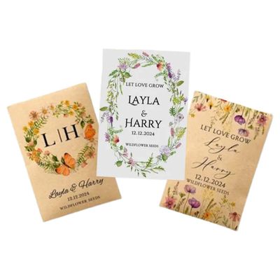 Personalized Eco-Friendly Wildflower Seed Packets Custom Kraft Envelopes Rustic Floral Seed Storage Pockets Perfect Wedding Favors & Bridal Gifts for Garden Office Party Favors Supplies (Style B)