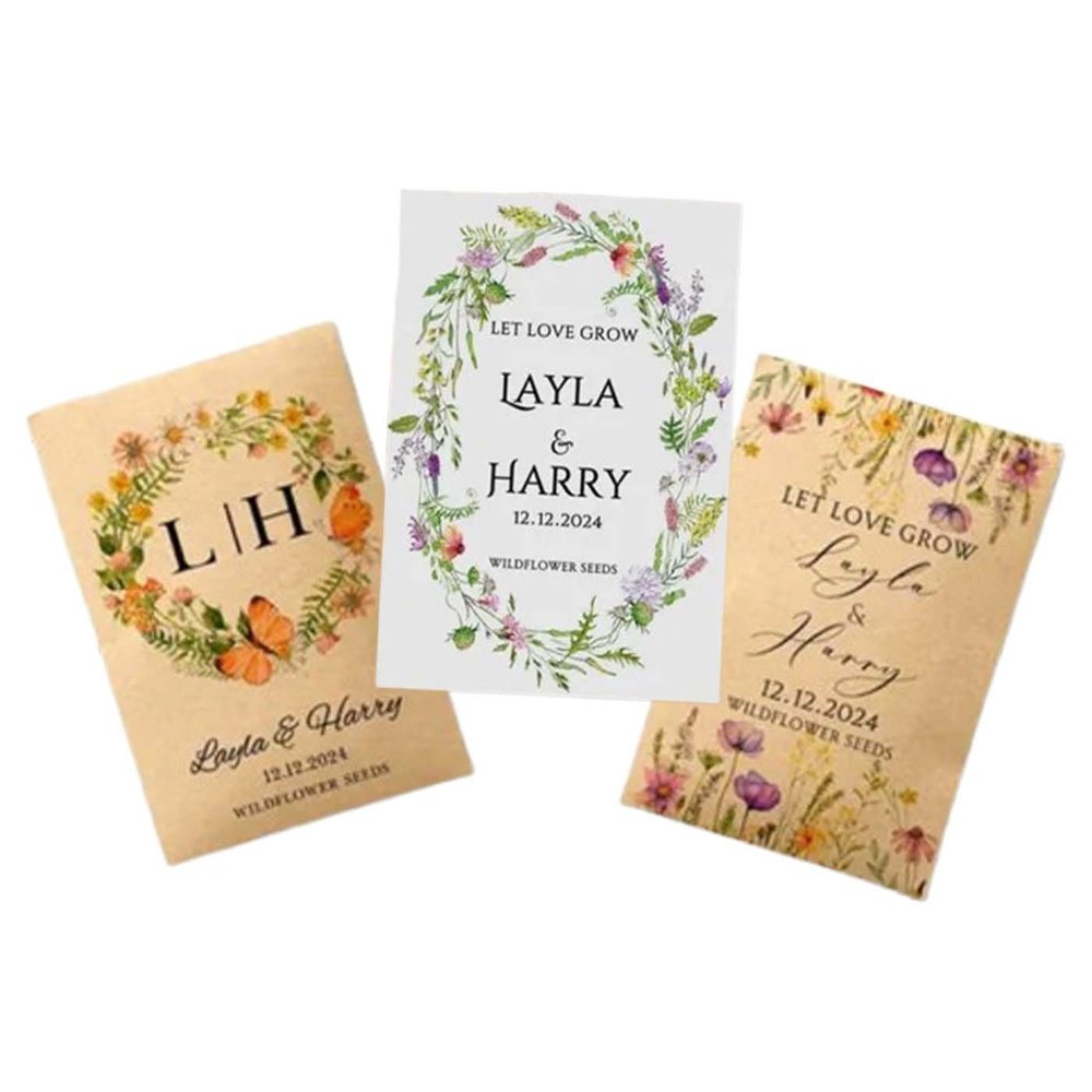 Personalized Eco-Friendly Wildflower Seed Packets Custom Kraft Envelopes Rustic Floral Seed Storage Pockets Perfect Wedding Favors & Bridal Gifts for Garden Office Party Favors Supplies (Style B)