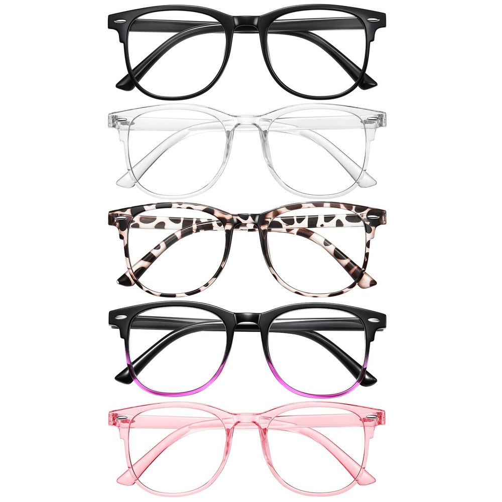 ZEHEXA Reading Glasses for Women Men Lightweight Blue Light Blocking Readers Fashion Computer Eye Glasses Frames - 5 Pack Anti Glare UV Cheaters 0.75