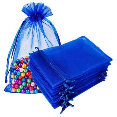 100 Count Gift Organza Bags Drawstring 4x6 inch Royal Blue for Jewelry,Candy Sheer Fabric Clear Mesh Tulle Plain Rope Sachet for Baby Shower,Christmas,Party Favors,40th Birthday,Wedding,Bridal Shower