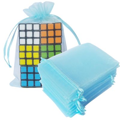 100 Count Gifts Organza Bags with Drawstring 4x6 inch Baby Blue for Jewelry,Candy,Cookie Sheer Fabric Clear Mesh Net Sachet for Baby Shower,Christmas,Party Favors,Birthday,Bride Wedding,Bridal Shower