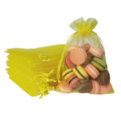 100 Piece Gift Organza Bags with Drawstring 5x7 inch Yellow for Jewelry,Candy Sheer Fabric Clear Mesh See Through Sachet for Baby Shower,Christmas,Party Favors,Baby Girl Birthday,Wedding,Bridal Shower